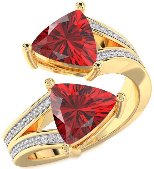 Diamond Ruby Gold Silver Trillion Two Stone Birthstone Ring