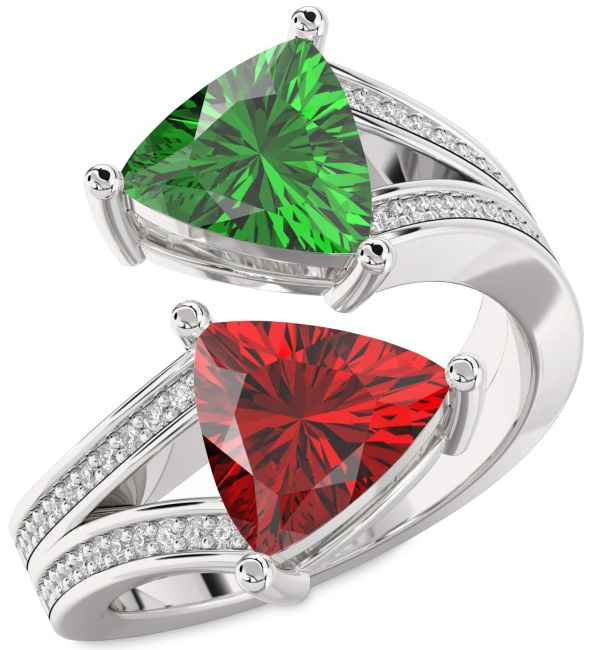 Diamond Silver Trillion Two Stone Promise Ring