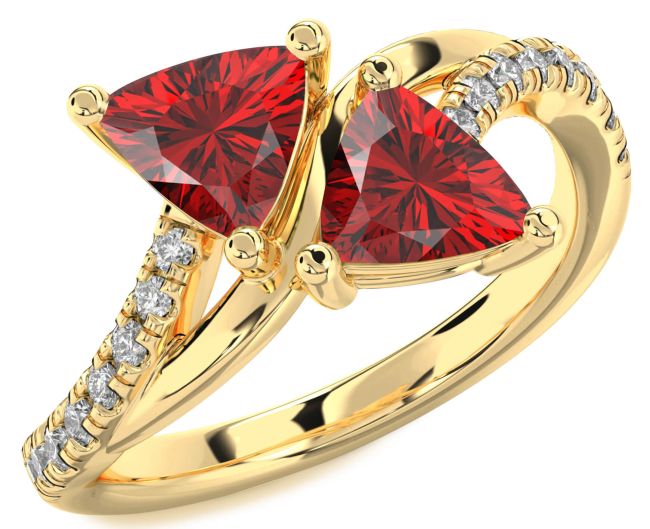 Diamond Ruby Gold Silver Trillion Two Stone Birthstone Ring