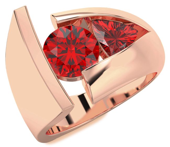 Ruby Rose Gold Silver Round Two Stone Birthstone Ring
