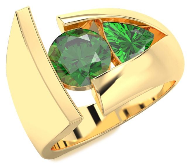 Emerald Gold Round Two Stone Birthstone Ring