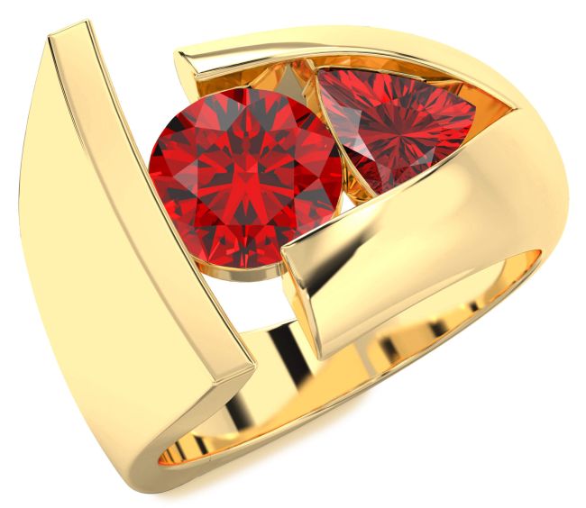 Ruby Gold Silver Round Two Stone Birthstone Ring