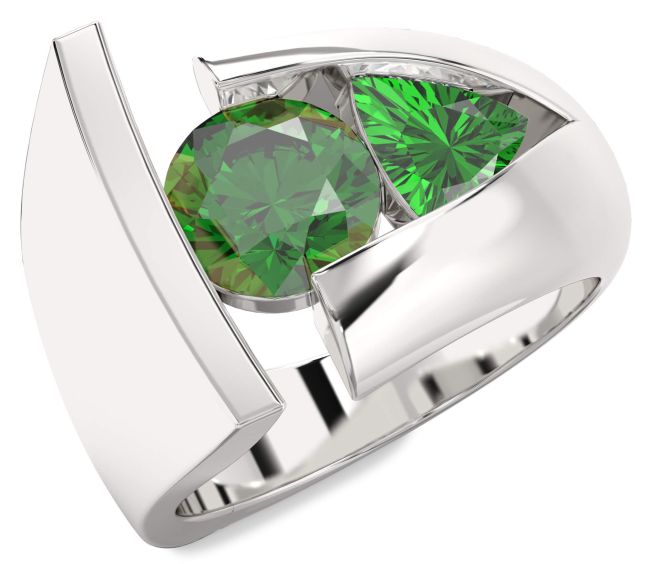 Emerald Platinum Round Two Stone Birthstone Ring