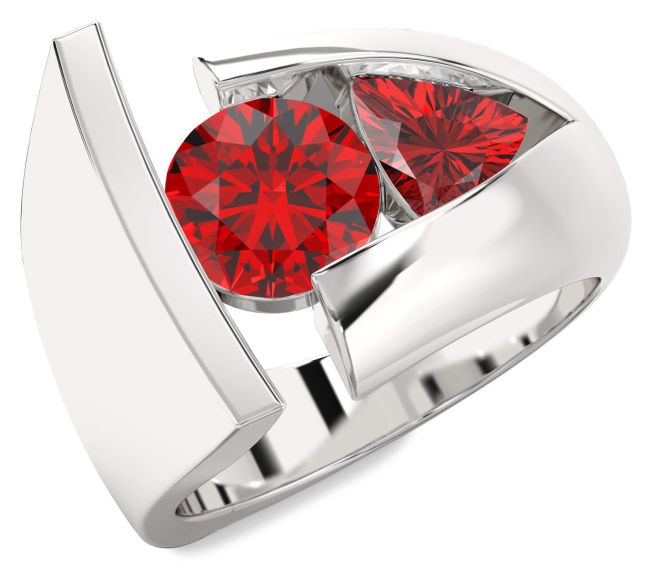 Ruby Platinum Round Two Stone Birthstone Ring