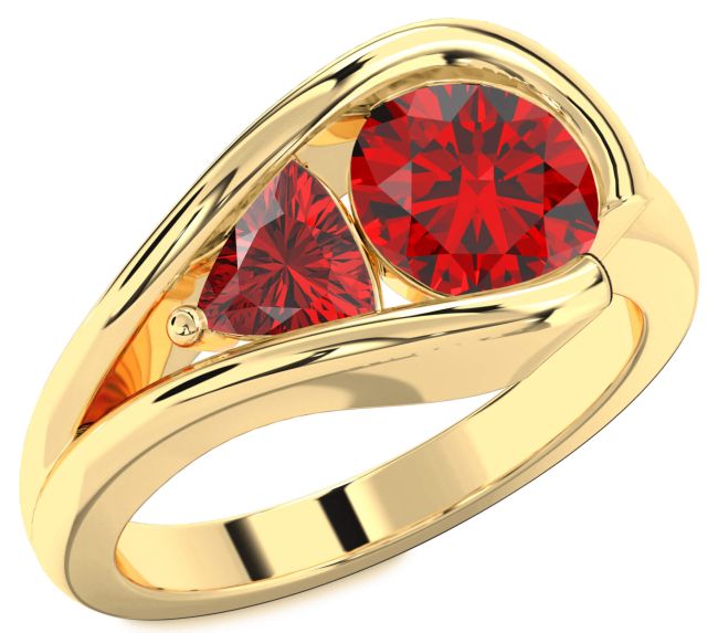 Ruby Gold Round Two Stone Birthstone Ring