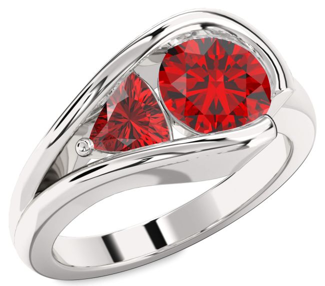 Ruby Platinum Round Two Stone Birthstone Ring