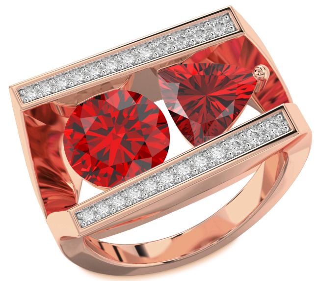 Diamond Ruby Rose Gold Silver Round Two Stone Birthstone Ring
