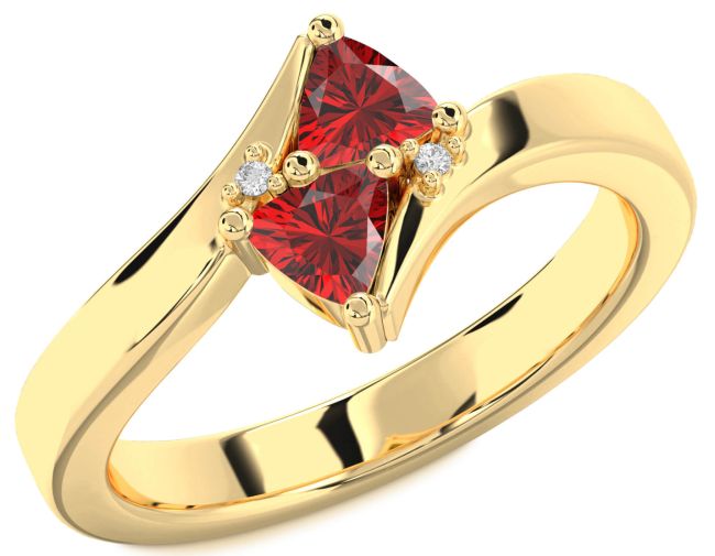 Diamond Ruby Gold Silver Trillion Two Stone Birthstone Ring