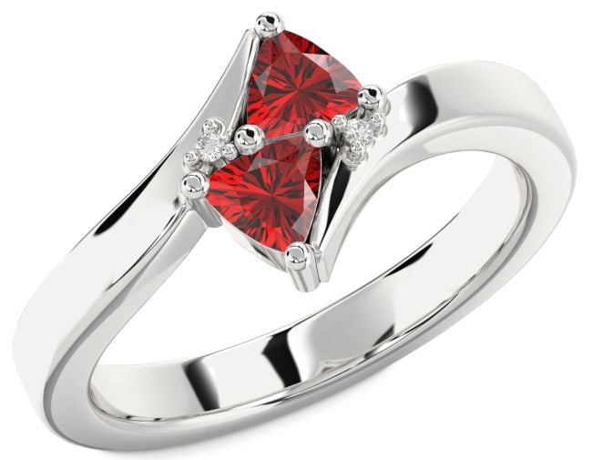 Diamond Ruby Platinum Trillion Two Stone Birthstone Ring
