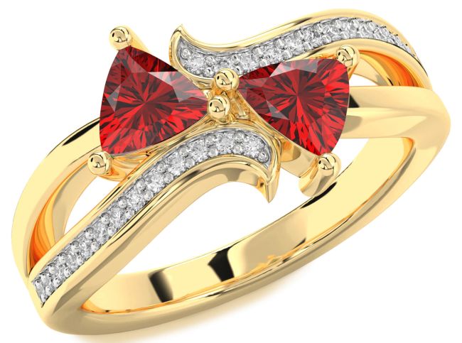 Diamond Ruby Gold Trillion Two Stone Birthstone Ring