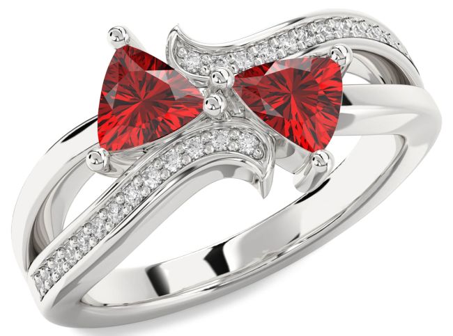 Diamond Ruby Platinum Trillion Two Stone Birthstone Ring