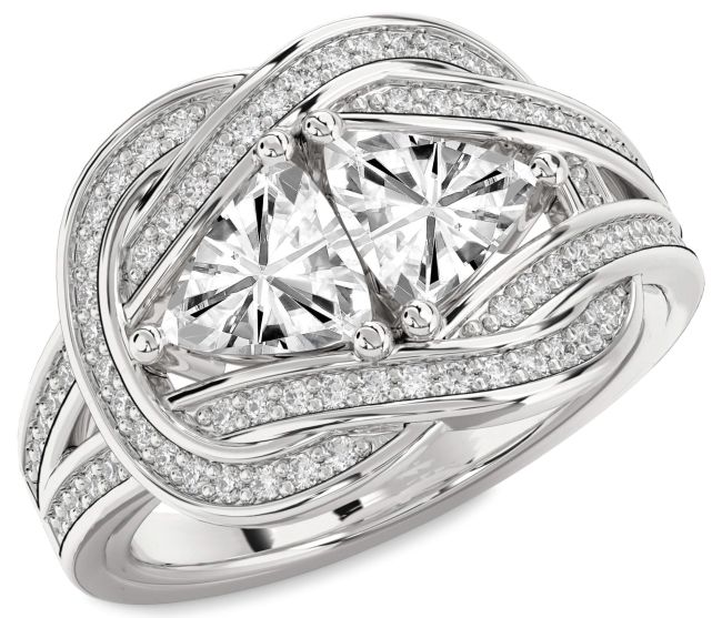 Lab Diamond Silver Knot Trillion Two Stone Ring