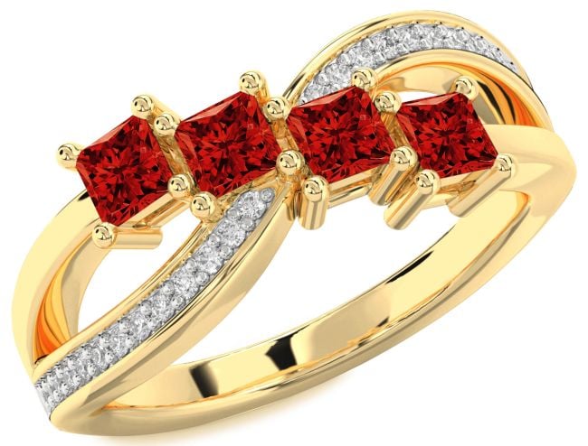 Diamond Ruby Gold Silver Infinity Princess Four Stone Birthstone Ring