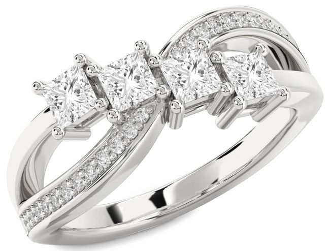 Diamond Silver Infinity Princess Four Stone Ring