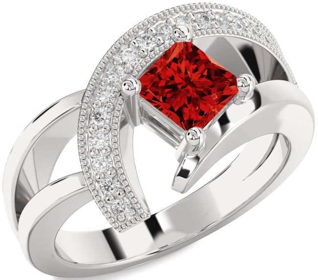 Diamond Ruby Silver Princess Promise Ring