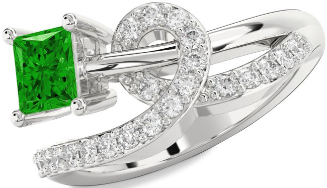 Diamond Emerald Platinum Princess Promise Ring