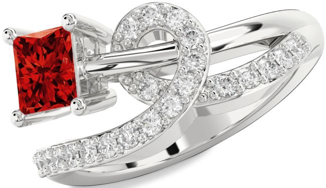 Diamond Ruby Silver Princess Promise Ring