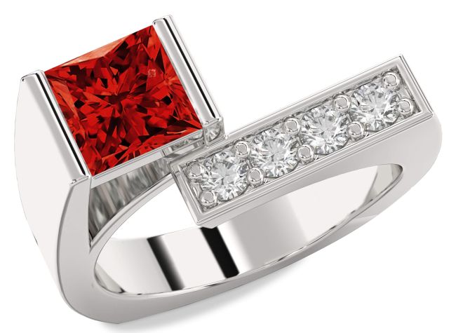 Diamond Ruby Platinum Princess Promise Ring