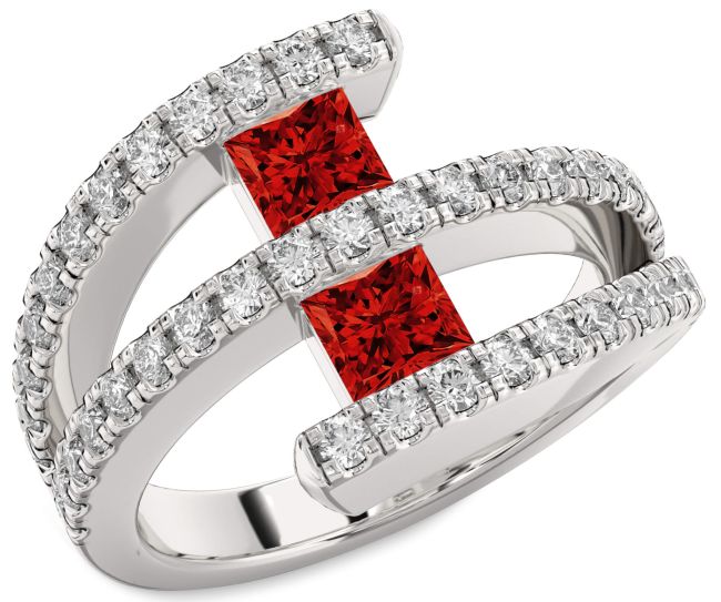 Diamond Ruby Platinum Princess Two Stone Birthstone Ring