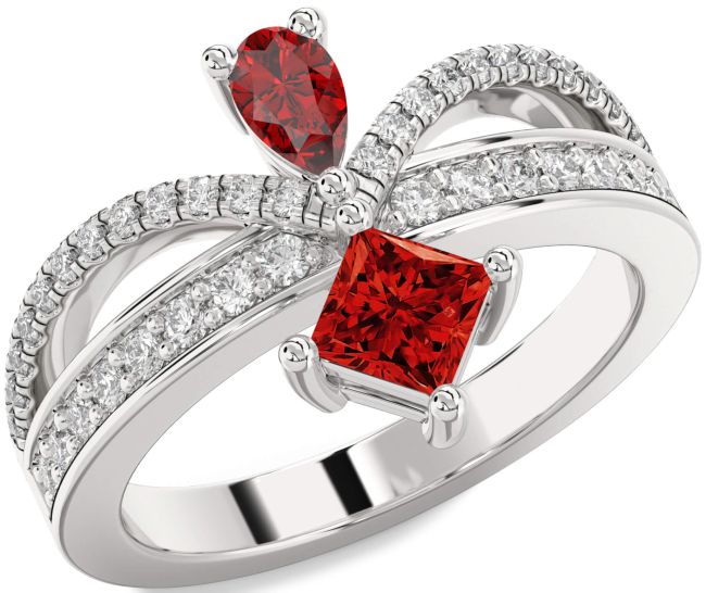 Diamond Ruby White Gold Princess Two Stone Birthstone Ring