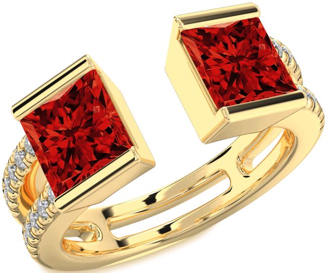 Diamond Ruby Gold Princess Two Stone Birthstone Ring