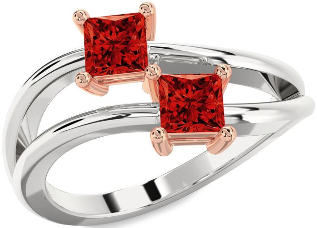 Ruby Silver & 10K Rose Gold Princess Two Stone Birthstone Ring