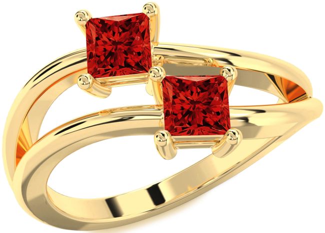 Ruby Gold Princess Two Stone Birthstone Ring