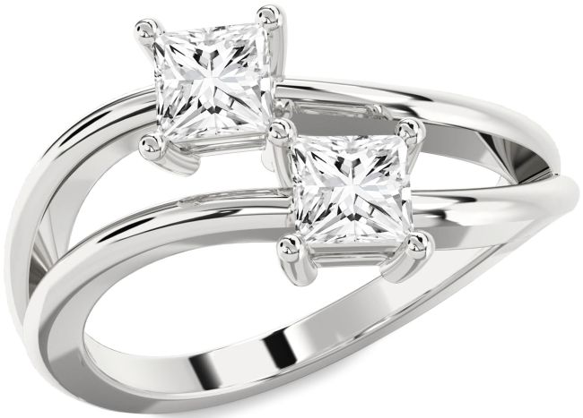 Diamond Platinum Princess Two Stone Ring