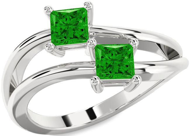 Emerald Platinum Princess Two Stone Birthstone Ring