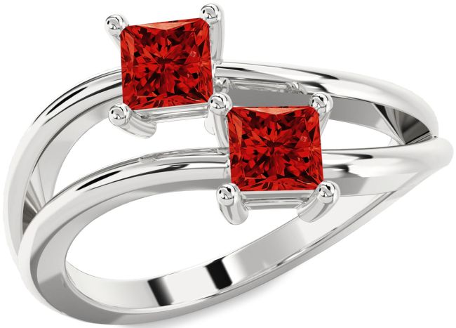Ruby Platinum Princess Two Stone Birthstone Ring