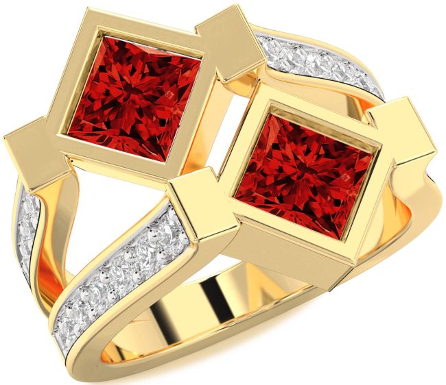 Diamond Ruby Gold Princess Two Stone Birthstone Ring