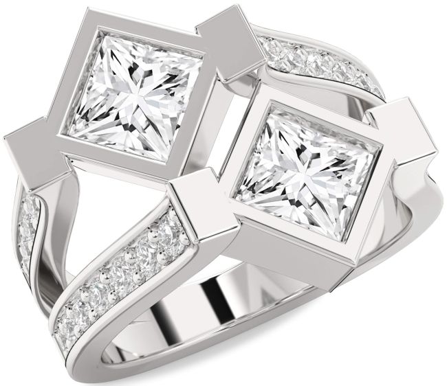 Diamond Platinum Princess Two Stone Ring