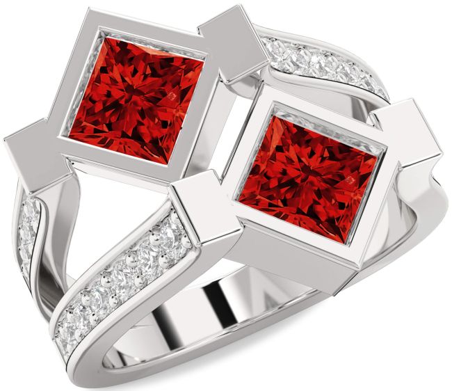 Diamond Ruby Platinum Princess Two Stone Birthstone Ring
