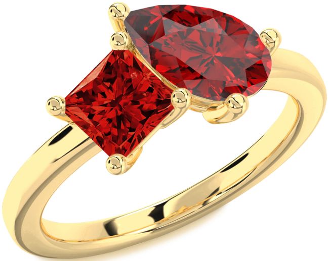 Ruby Gold Pear Two Stone Birthstone Ring