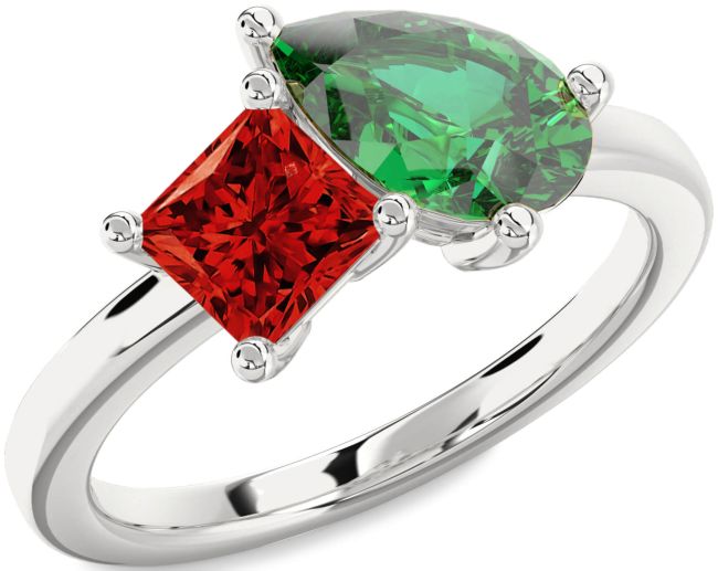 White Gold Pear Two Stone Promise Ring