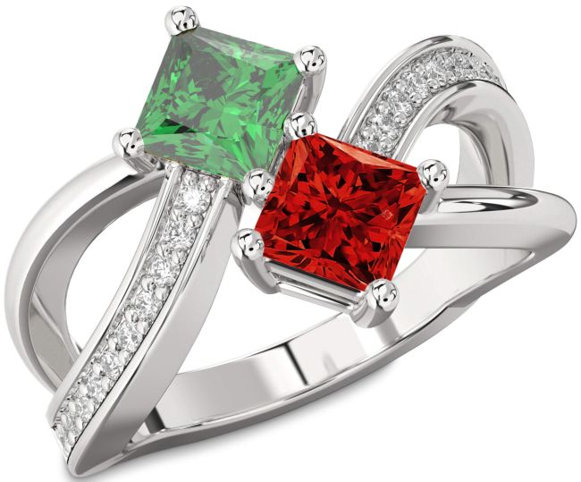 Diamond Platinum Princess Two Stone Promise Ring