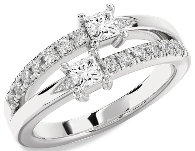 Diamond Platinum Princess Two Stone Ring
