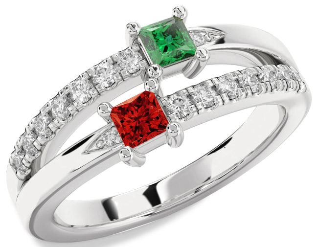 Diamond Platinum Princess Two Stone Promise Ring