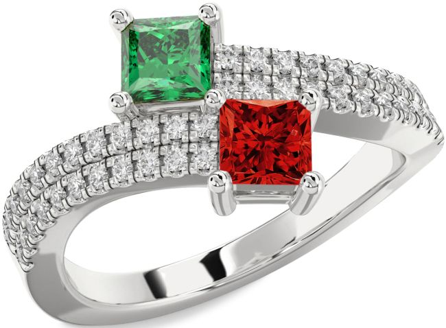 Diamond Platinum Princess Two Stone Promise Ring