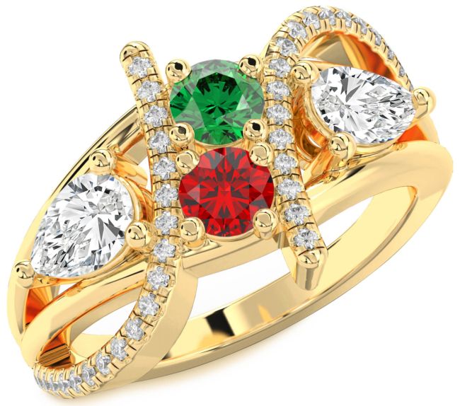Diamond Gold Silver Round Three Stone Promise Ring