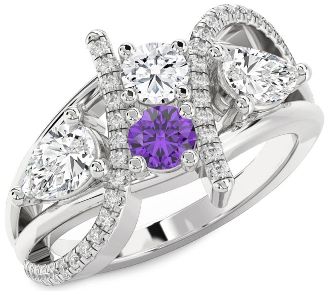 Diamond Silver Round Three Stone Promise Ring