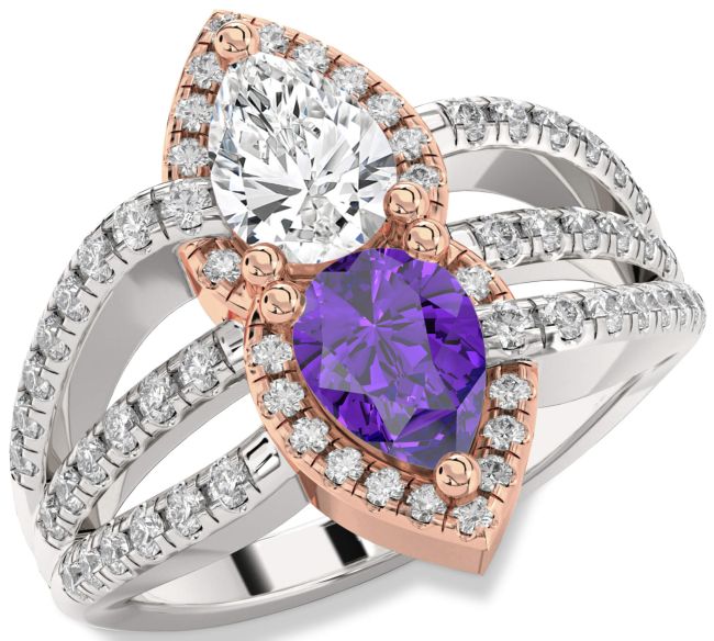 Diamond White Rose Gold Pear Two Stone Promise Ring