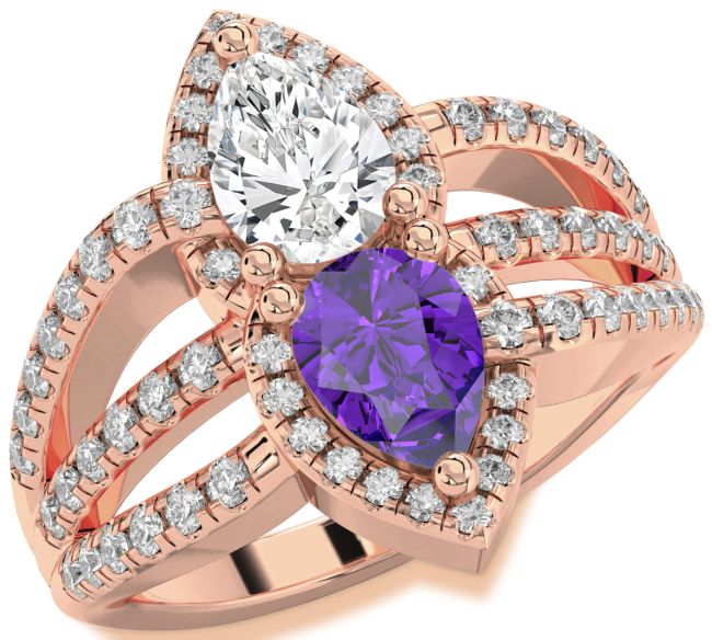 Diamond Rose Gold Pear Two Stone Promise Ring