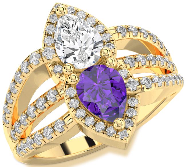 Diamond Gold Silver Pear Two Stone Promise Ring