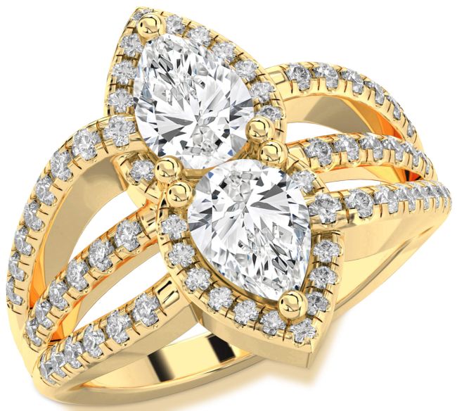 Diamond Gold Pear Two Stone Ring