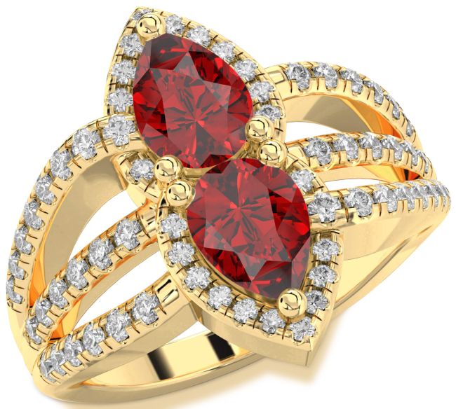 Diamond Ruby Gold Pear Two Stone Birthstone Ring