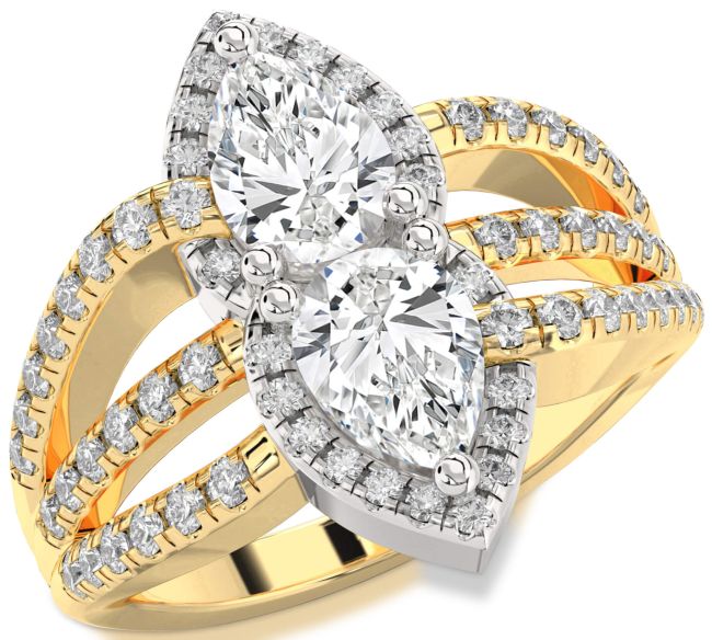 Diamond White Yellow Gold Pear Two Stone Ring