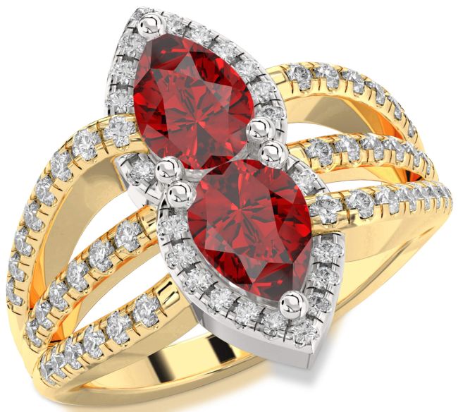 Diamond Ruby Gold Silver Pear Two Stone Birthstone Ring