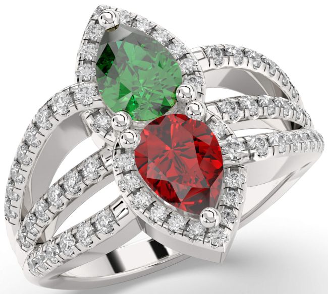Diamond Silver Pear Two Stone Promise Ring