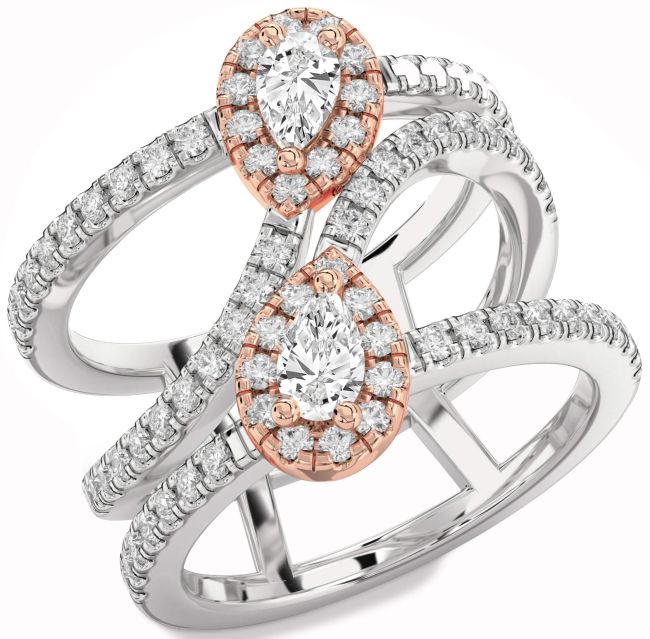 Diamond Platinum & Rose Gold Pear Two Stone Ring